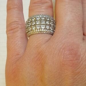 Silver cubic zirconia pave wide wedding band ring Size 6